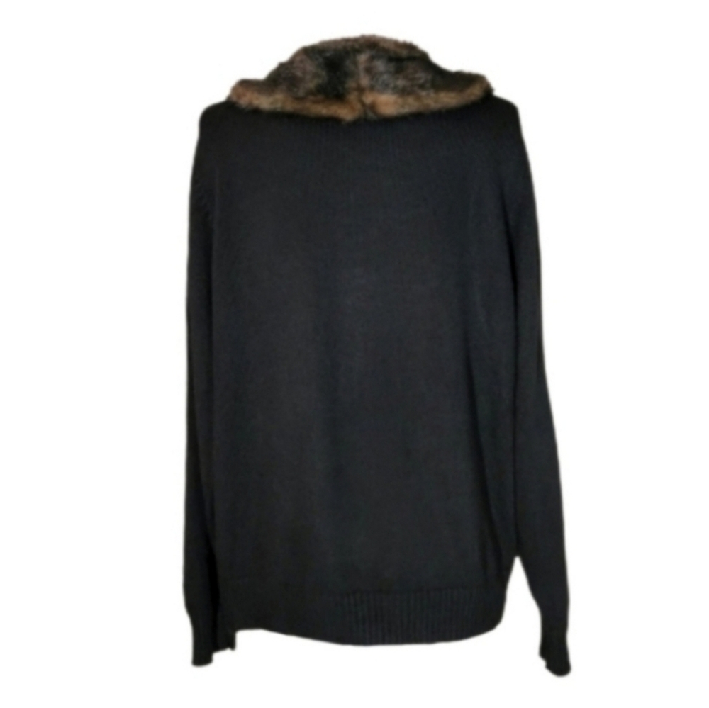 Kathie Lee Faux Cardigan Vintage Faux Fur Collar Sleeveless Knit Brown Size M… - Picture 6 of 17